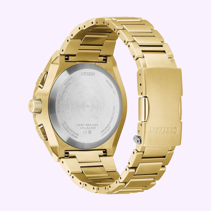 Citizen Skyhawk A-T stainless steel bracelet and case back detail
