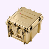 A gold-colored, hard-shell protective case for the Citizen Watches Promaster Tsuno Chrono Racer AV0104-06W, with the text Promaster and Citizen embossed on the lid.