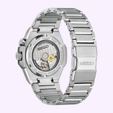 The Citizen Watches Series8 890 City Lights NB6060-58H is shown from the back, revealing its automatic movement, engraved details, metal bracelet band, and exclusive limited edition marking.