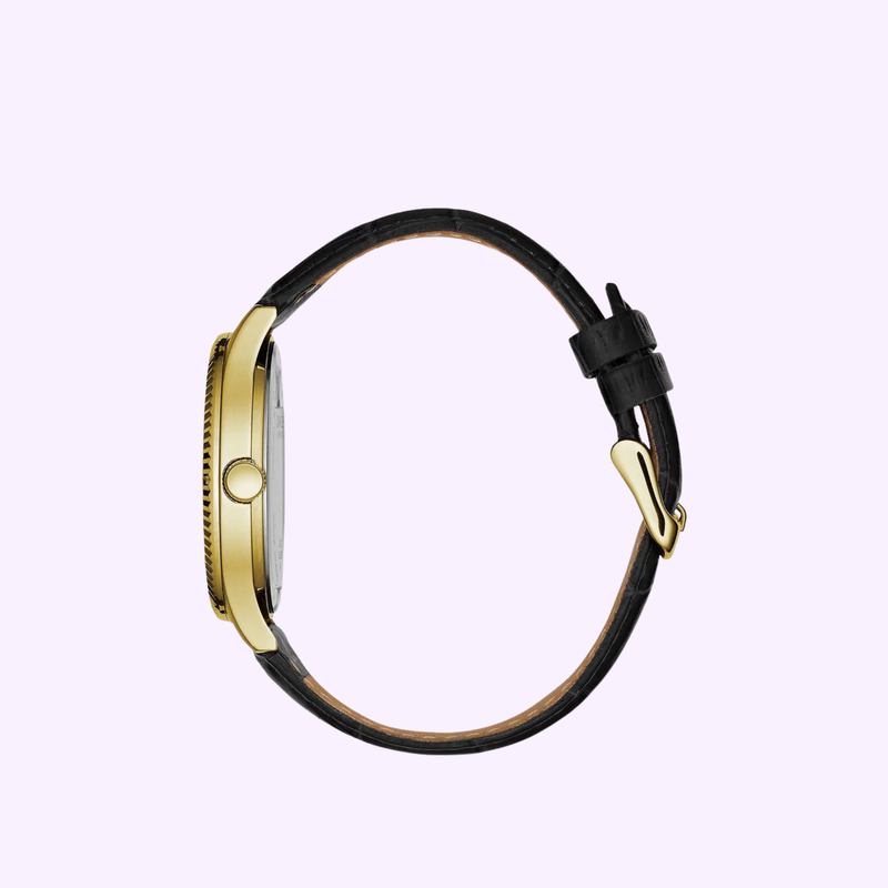 Caravelle Leather Strap Watch Men's Black