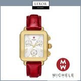 Deco Sport 18K Gold-Plated Ruby Red Leather Watch
