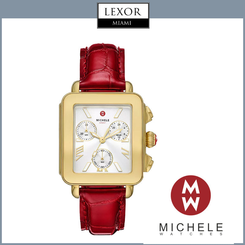 Deco Sport 18K Gold-Plated Ruby Red Leather Watch