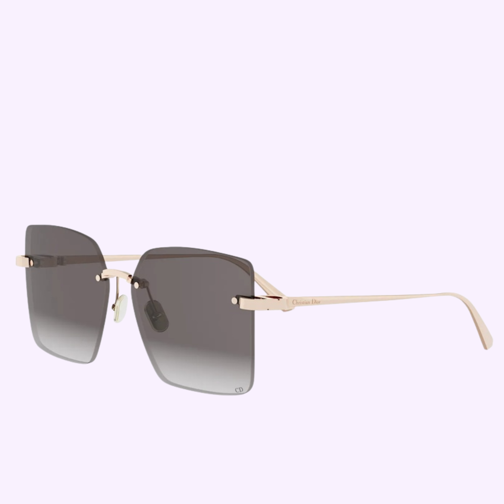 Dior Sunglasses CDIOR S3U CD40195U 6010V feature a square, rimless design with gradient gray lenses and slim gold arms, displayed against a light purple background—ideal for standout Miami style.