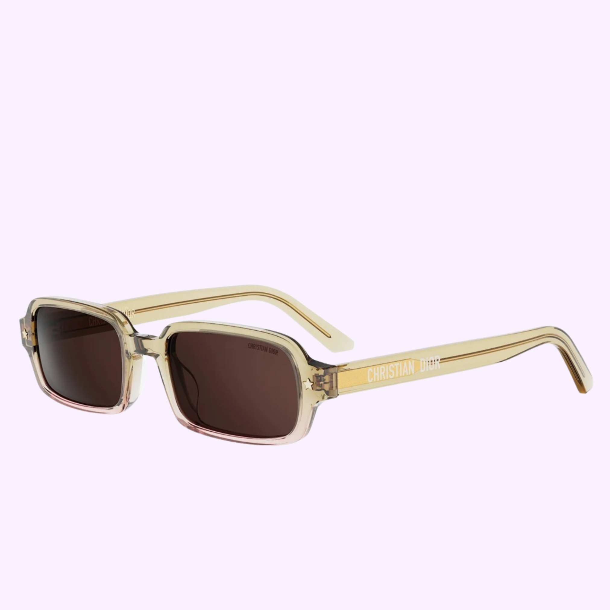 A pair of rectangular, light beige Dior Sunglasses DIORPACIFIC S3I CD40205I 5241E with dark lenses and 