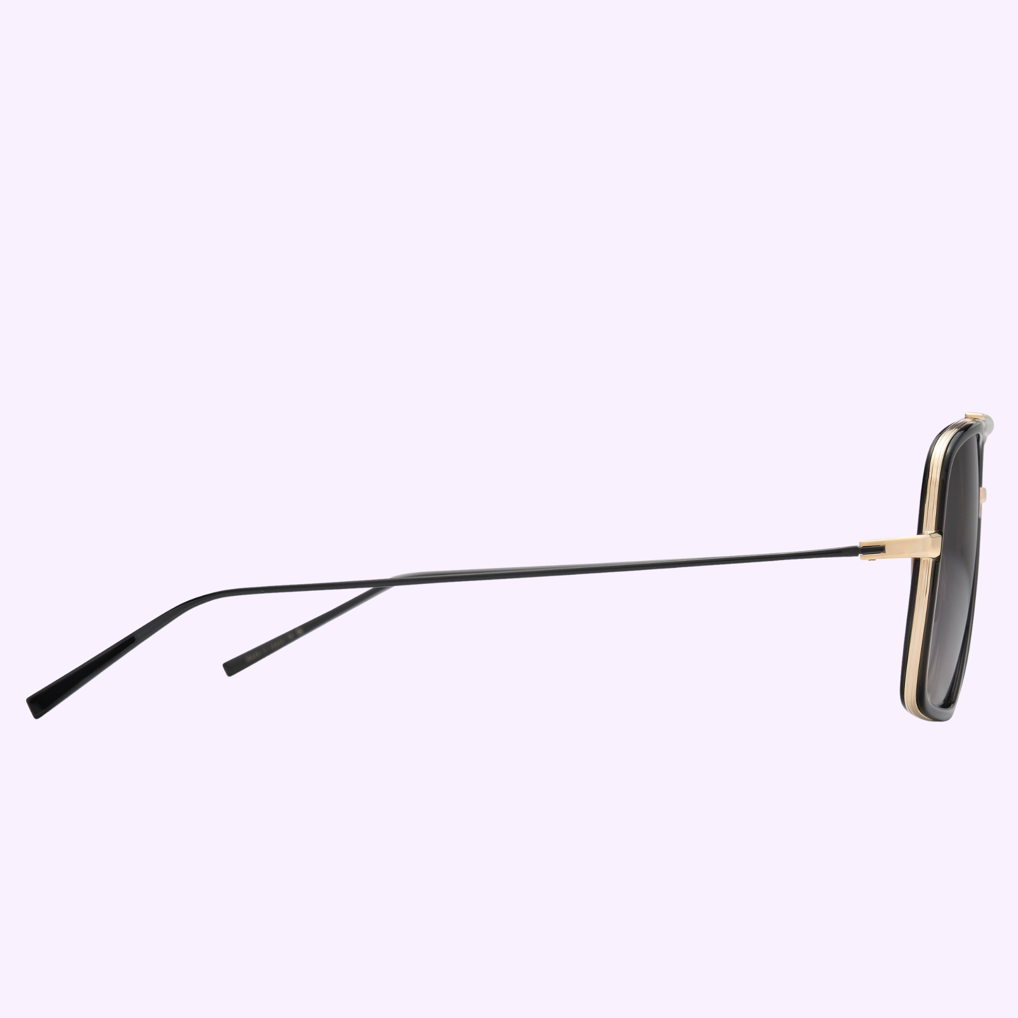 Side view of Dita Sunglasses ARTOA.88x DTS471-A-02, featuring gold accents and a thin arm extended, with the dark lens facing right against a light purple background.