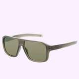Dita Sunglasses DLS710-A-03 LSA-710 by Dita Sunglasses feature an oversized gray square frame with wide arms and high contrast dark green polarized lenses, displayed on a pale lavender background.