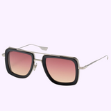 Dita Sunglasses DUBSIGNAL DTS465-A-03 Unisex feature square black frames, metal arms, and gradient pink lenses, shown on a light purple background. Brand: Dita Sunglasses. UPC: 0810121956724.