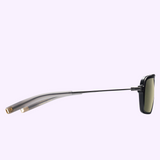 Side profile of Dita Sunglasses LSA-404 DLS404-56-02RO with a rectangular silhouette, featuring thin metal arms and translucent gray tips.