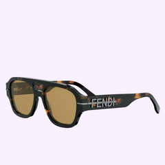 Tortoiseshell Fendi Sunglasses FE40130I 5556J aviator-style sunglasses with amber-tinted lenses and silver logo lettering on the temples.