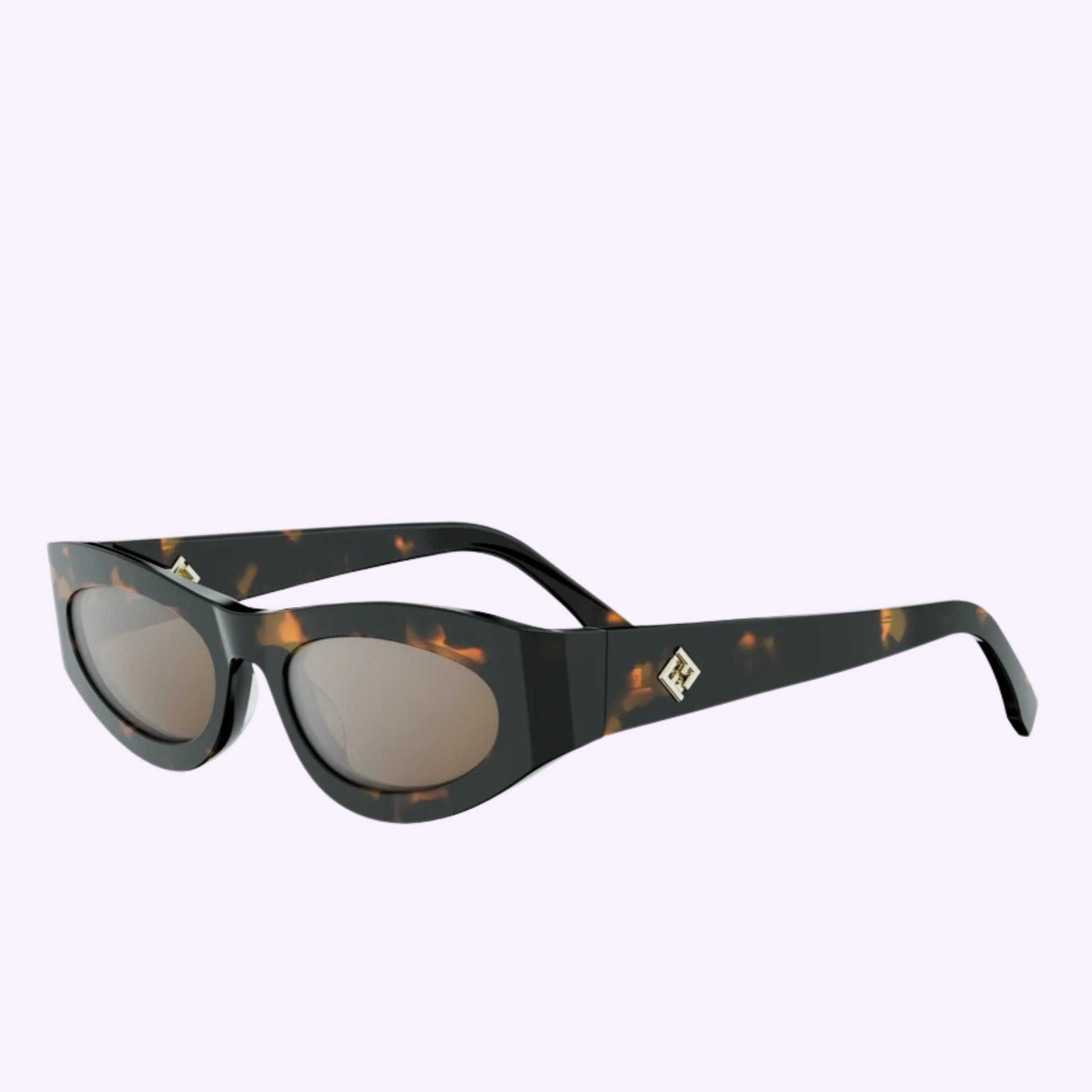 Fendi Sunglasses FE40177U 5156G feature a dark tortoiseshell acetate butterfly frame, brown-tinted lenses, and a subtle silver logo on the arms, shown against a light lavender background.
