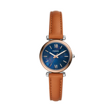Fossil ES4701 CARLIE Stainless Steel Brown Leather Silver Blue Face Watch