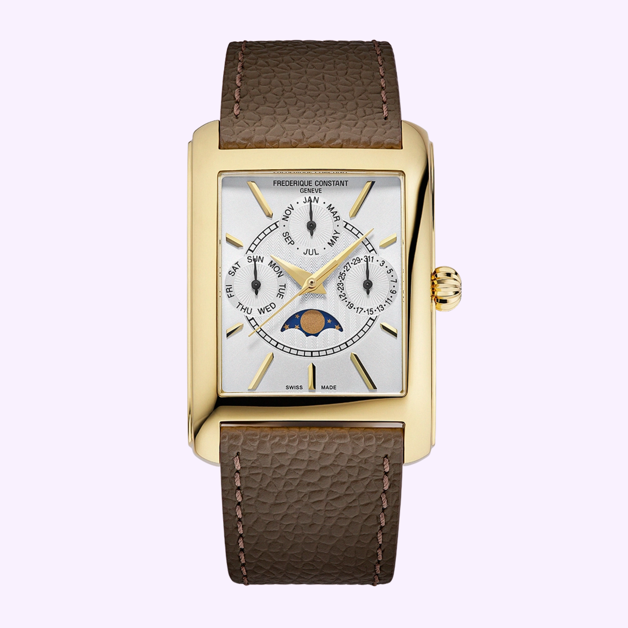 Front View Frederique Constant Watches Carree Calendar Moonphase FC-265S4C5
