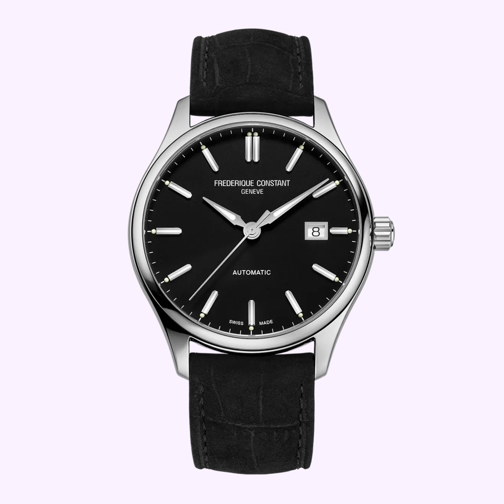 Frederique Constant Classics Index Automatic FC-303NB5B6, black dial, stainless steel case, black leather strap
