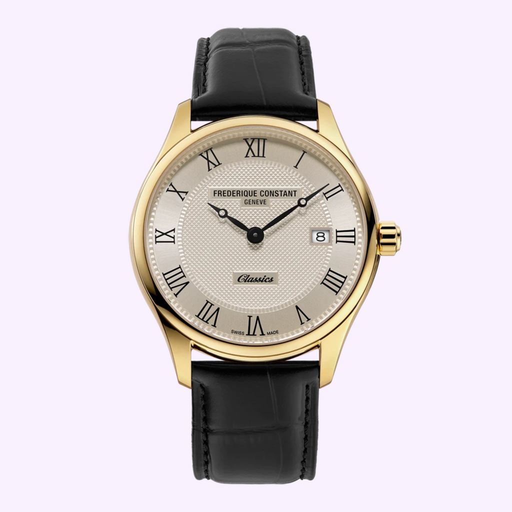 Frederique Constant Classics Quartz Date FC-220CR5B5 with yellow gold-tone case and cream dial