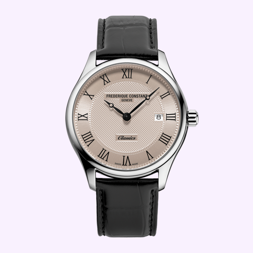 Frederique Constant Classics Quartz Date FC-220CR5B6 with cream sunray dial and black leather strap
