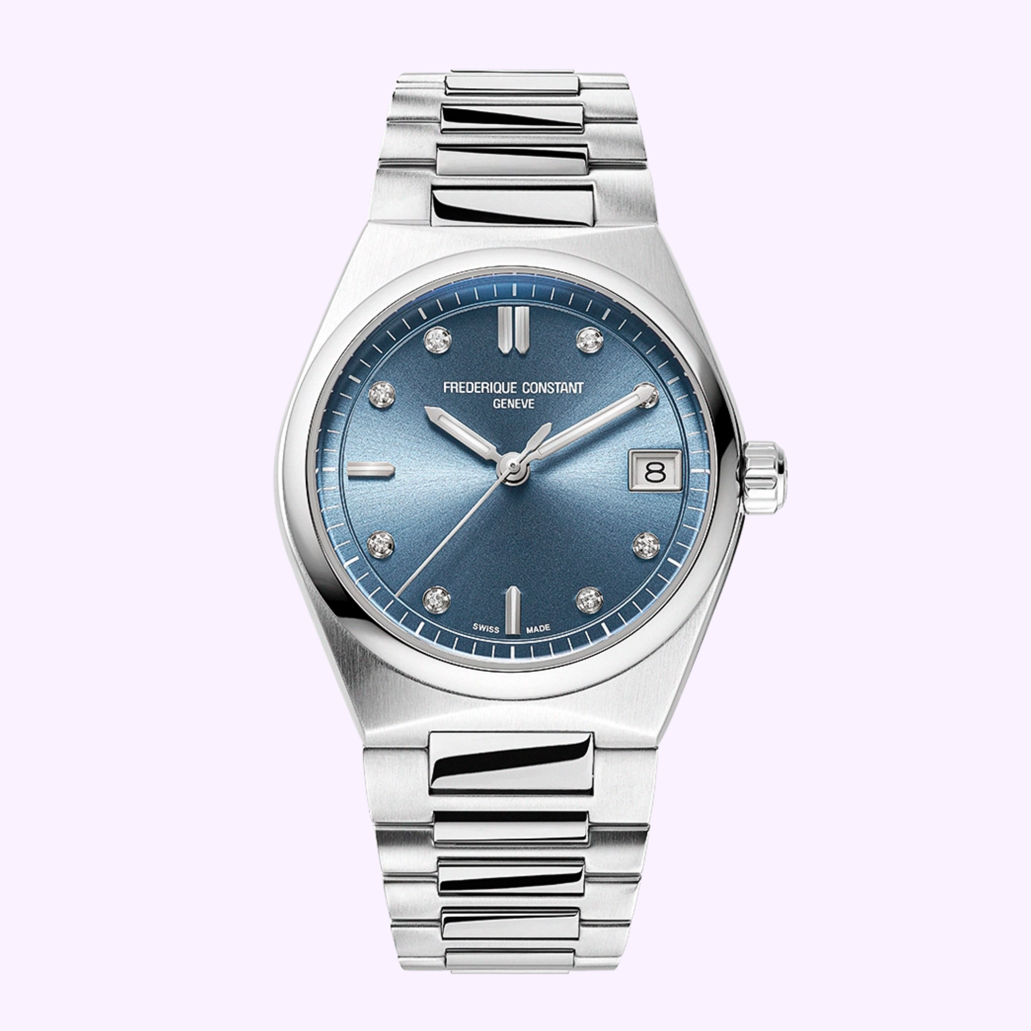 Frederique Constant Highlife Ladies Quartz FC-240LND2NH26B, icy blue dial with diamond indexes, interchangeable bracelet
