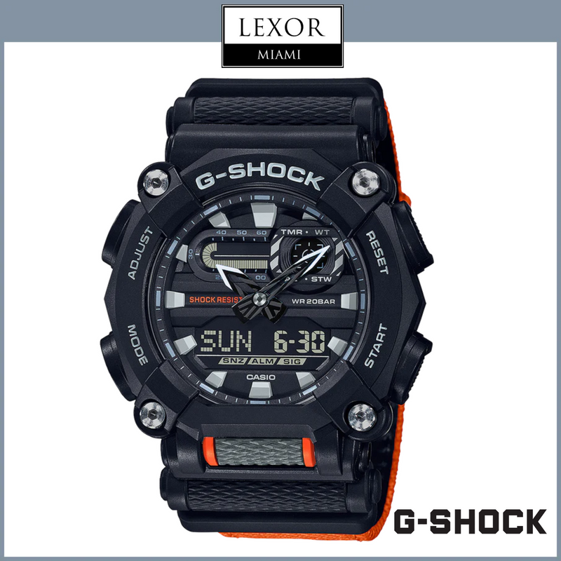 Relógios masculinos analógicos digitais laranja G-Shock GA900C-1A4 com pulseira de pano