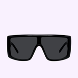 A pair of Givenchy Sunglasses GV40126I 0001A for women, featuring large black rectangular frames with dark lenses and the brand logo, is displayed against a plain light purple background.