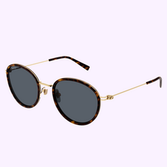 Gucci Sunglasses GG1849S-002 51 feature dark lenses, tortoiseshell-patterned rims, and slim gold metal arms for a luxe look, shown on a light purple background. Brand: Gucci Sunglasses. UPC: 889652529158.