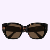 Gucci Sunglasses GG2043SA-003 55 showcase a luxurious chunky rectangular tortoiseshell frame with dark lenses and the signature Gucci logo on the upper left lens, set against a pale lavender background.