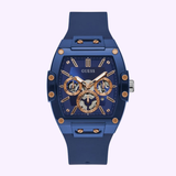 Front View Guess GW0203G7 Phoenix Multifunctional Blue Silicone Strap Unisex Watches