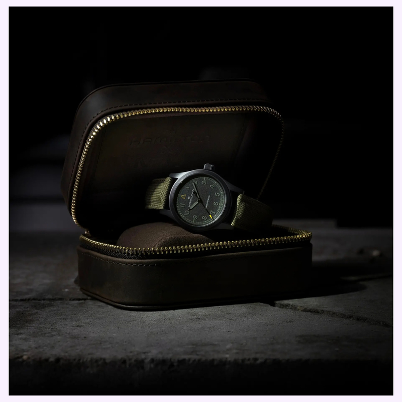 Hamilton H69469930 displayed in its leather cigar-case-style presentation box