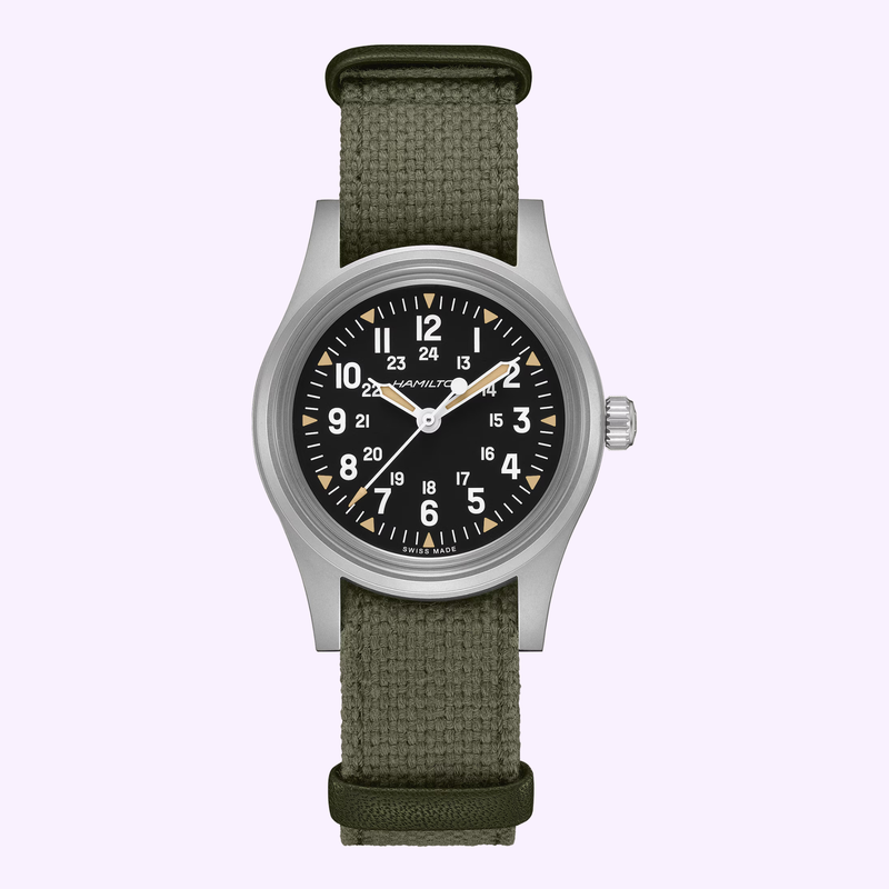 Hamilton Khaki Field Mechanical 36mm H69399930 hand-wound military field watch on khaki NATO strap
