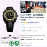 Hamilton Watches RESIDENT EVIL requiem American Classic Pan Europ 42mm H35455730 Limited Edition appears in the Google listing for Lexor Miami—Sunglasses, Watches & Perfumes Store—with store details, reviews, photos, and review logos from Hamilton and Google.