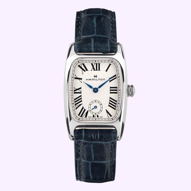 Hamilton American Classic Boulton Small Second Quartz H13421611 rectangular Art Deco dress watch with white dial and Roman numerals