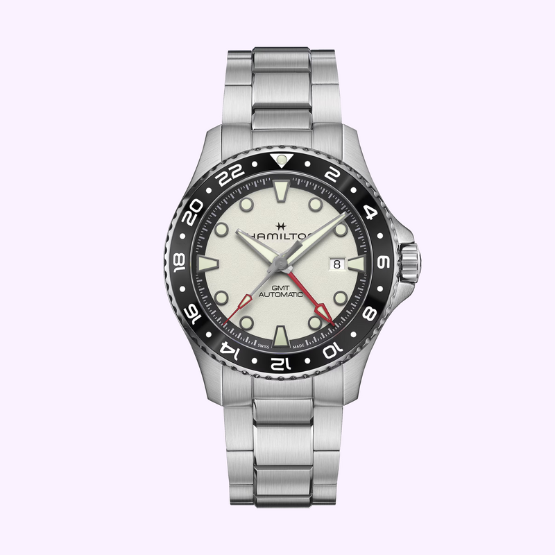 Hamilton Khaki Navy Scuba Automatic GMT 43mm H82555150 white dial dive bezel