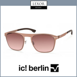The Ic! Berlin Herzberge Grid Shiny Copper Unisex Sunglasses with pink gradient lenses are displayed on a light gray background, featuring the Ic Berlin Sunglasses logo above and below the pair.