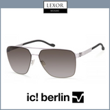 Ic Berlin Sunglasses MB 03 Chrome Unisex, featuring aviator-style stainless steel frames with silver finish and gray gradient lenses, are shown. The Lexor Miami logo is at the top, ic! berlin at the bottom.