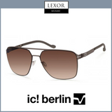 Ic! Berlin MB 03 Graphite Unisex Sunglasses with thin metal frames and brown gradient lenses, displayed on a white background. Lexor Miami and Ic Berlin Sunglasses logos appear above and below the eyewear.