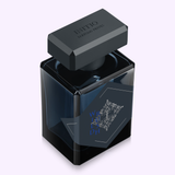 A dark, square bottle with a matte black cap and "WILD" in blue highlights INITIO Parfums Prives WILD RUSH EDP 3.0 Oz by Initio Perfumes, a unisex fragrance that pops against a light purple background, suggesting an aromatic fougère scent.