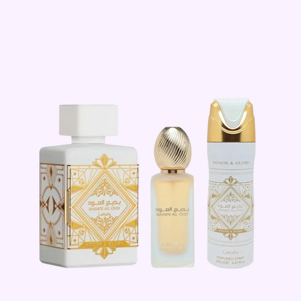 LATTAFA BADEE AL OUD HONOR & GLORY 3.4 EDP M+ 6.8 DEO SPRAY+ 10.0 AIR FRESHENER