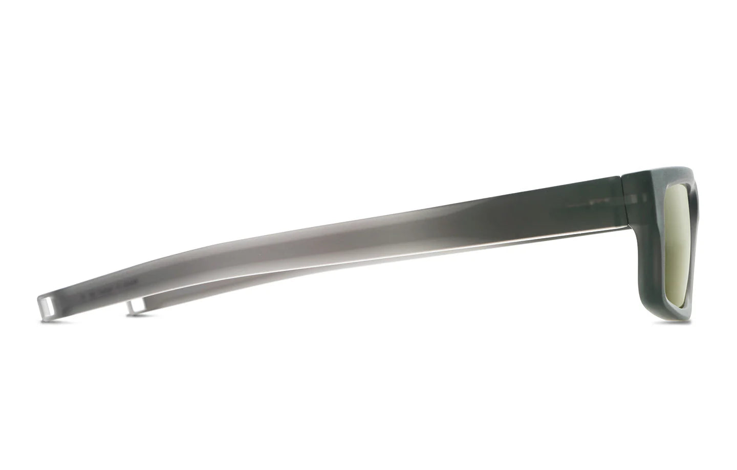 Side view of Dita Sunglasses DLS714-A-03 LSA-714 with translucent gray plastic frames and temples, highlighting luxury eyewear and Japanese craftsmanship, displayed on a white background.