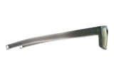 Side view of Dita Sunglasses DLS714-A-03 LSA-714 with translucent gray plastic frames and temples, highlighting luxury eyewear and Japanese craftsmanship, displayed on a white background.