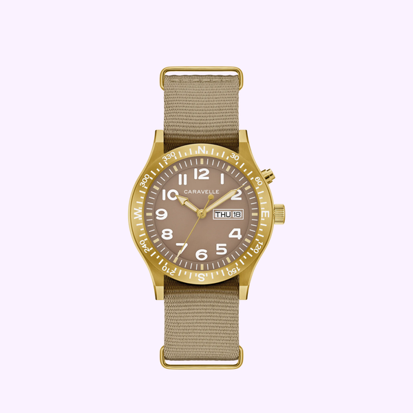 Bulova Taupe Dial Nylon Strap Light Up Carevelle  44C113 Watches 042429606319