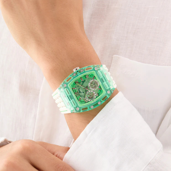 Guess Watches Mens White Green Multi-function GW0499G10 upc:091661563997