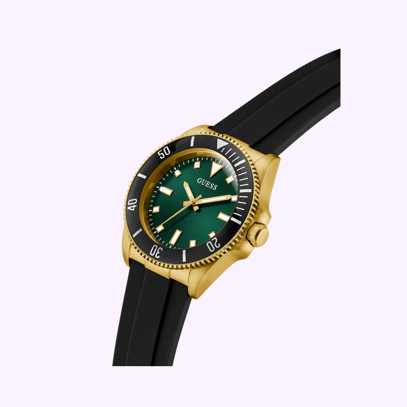 Guess Watches Mens Black Gold Tone Analog GW0969G2  upc:091661580468