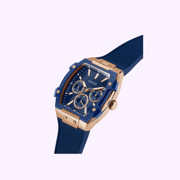 Guess Watches Mens Blue Rose Gold Tone Multi-function GW0956G4 upc:091661581380