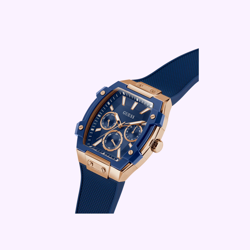 Guess Watches Mens Blue Rose Gold Tone Multi-function GW0956G4 upc:091661581380