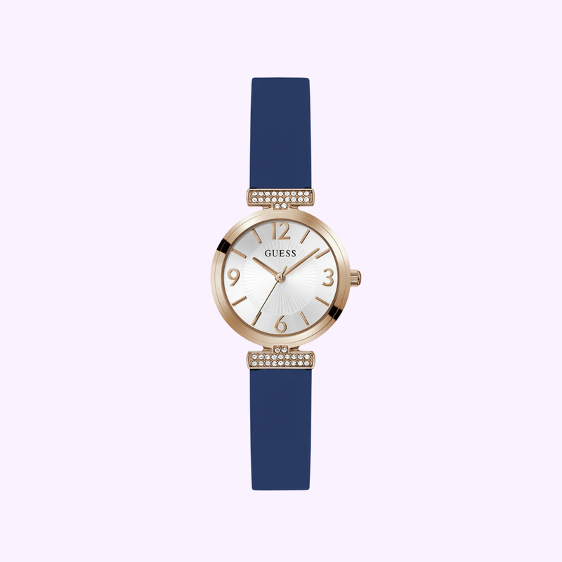 Guess Watches Ladies Blue Rose Gold Tone Analog WatchGW0912L3 upc:091661564598