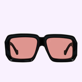 Introducing the Loewe LW40064U 01Y Unisex Sunglasses: square black frames with a bold, thick design and pink-tinted lenses, set against a light purple background—these Loewe Sunglasses effortlessly evoke Miami cool while embodying modern elegance.