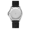 The image displays the back of the Mido Watches Ocean Star GMT M0266291705101, a Swiss automatic diver watch with a sapphire crystal case and black leather strap. The engraved case back features a world time zone chart and city names like Miami.