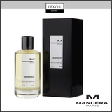 A bottle and black box of Mancera Aoud Violet 4.0 oz. EDP Women Perfume by Mancera Perfumes are shown against a white background, with the Lexor Miami and Mancera Paris logos in the corners.