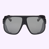 Oversized black Moncler Diffractor ML0206 05C 66 Unisex Injected Sunglasses in an aviator style with a single continuous brow bar and grey lenses.