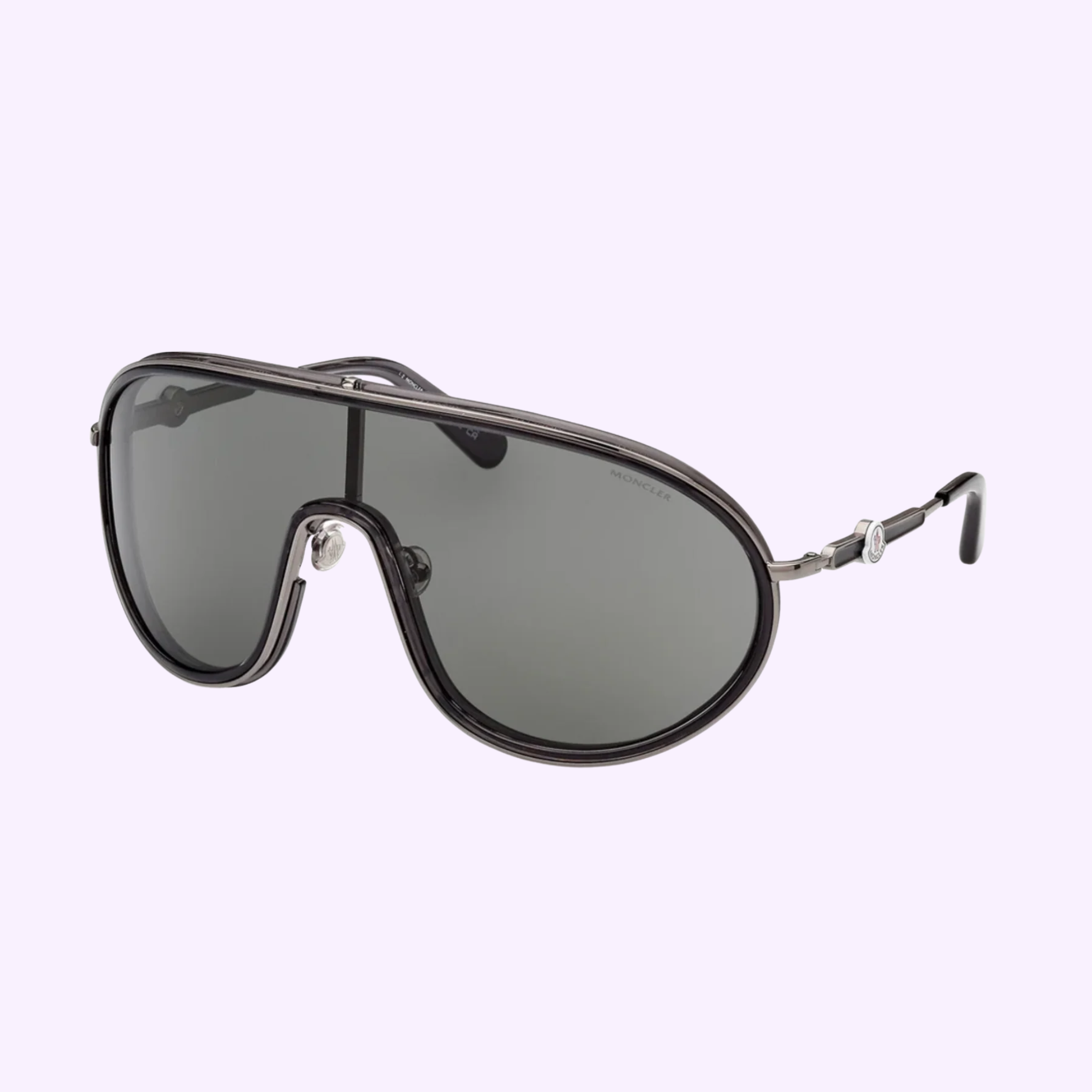 Moncler ML0222 Vangarde 01A shiny black metal shield sunglasses front view at Lexor Miami