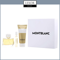 A Mont Blanc Perfumes Signature Absolue gift set includes a 3.0 EDP, 3.4 body lotion, and mini, displayed beside a white box. The Lexor Miami logo appears at the top.