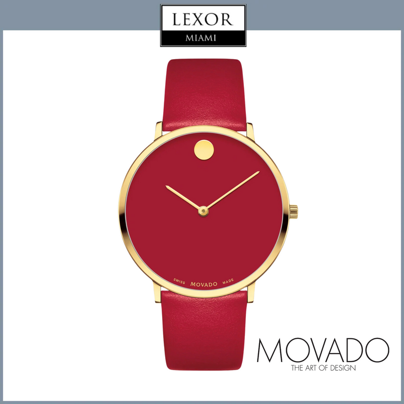 Movado 0607253 Modern 47 Red Leather Strap Men Watches Lexor Miami